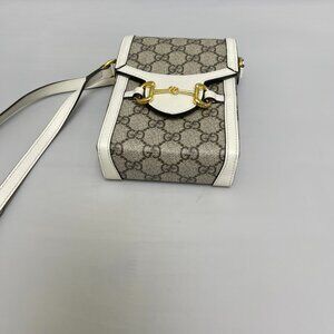 Gucci Horsebit 1955 Crossbody Cell Phone Bag, White
